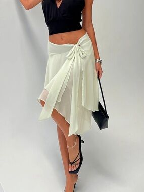 Princess Polly Ophella Tie Waist Chiffon Midi Skirt Sage